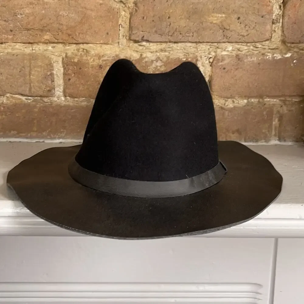 Wool blend felted faux leather brim boho festival hat